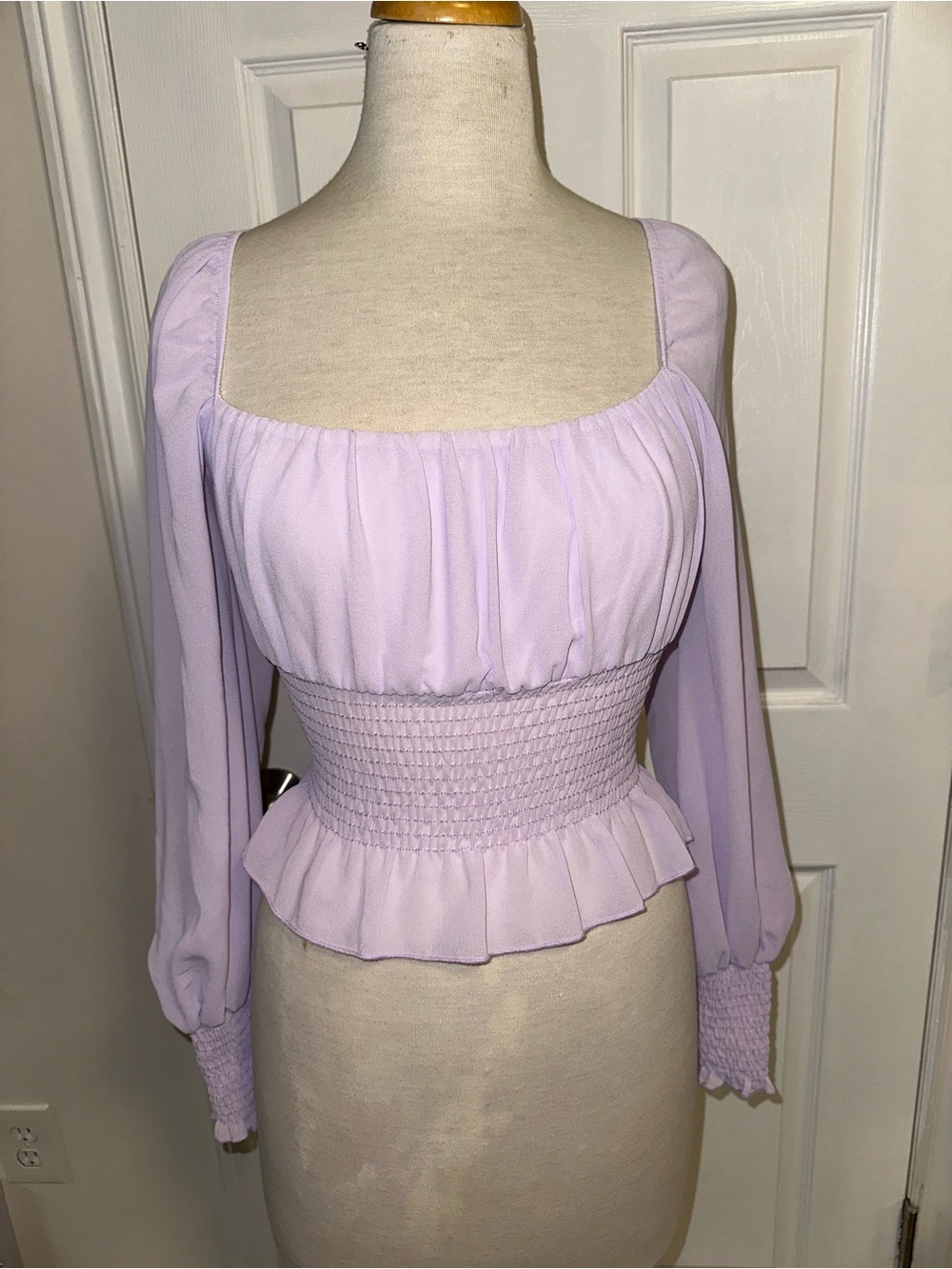 Chic Lilac Smocked Blouse with Puff Sleeves